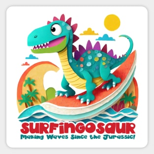 Dinosaur Surfing Funny Magnet